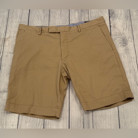POLO RALPH LAUREN Classic Tan Flat Front stretch slim fit Men's Shorts/size 36 - Picture 1 of 8